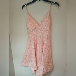 B. Darlin Blush Pink Sequined Lace Fit & Flare Dress Size 1/2 Homecoming Prom